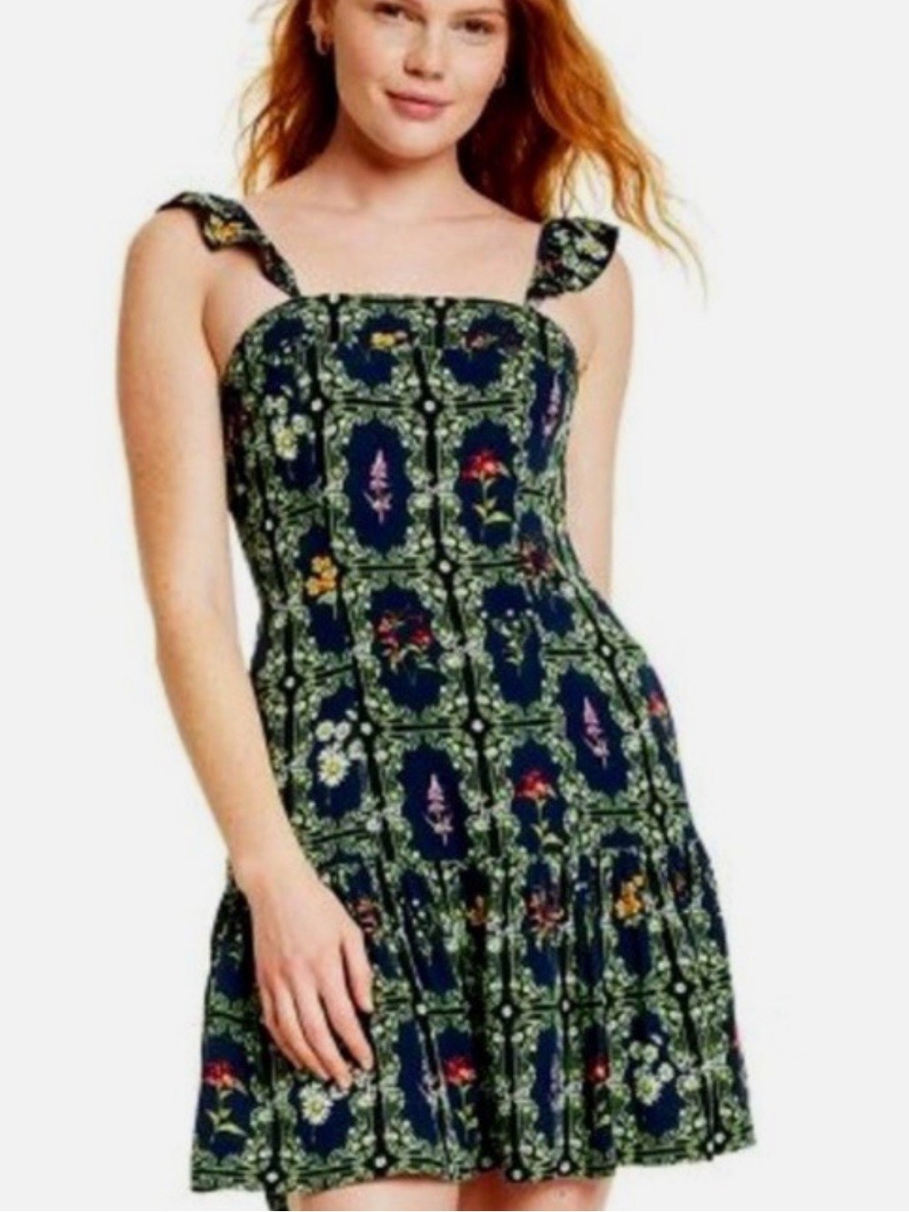 Agua Bendita for Target Navy Floral Tile Square-Neck Sundress